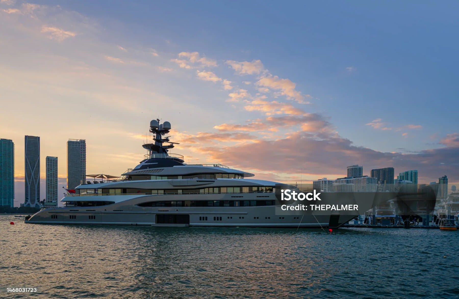 A superyacht anchored in Biscayne Bay, Miami