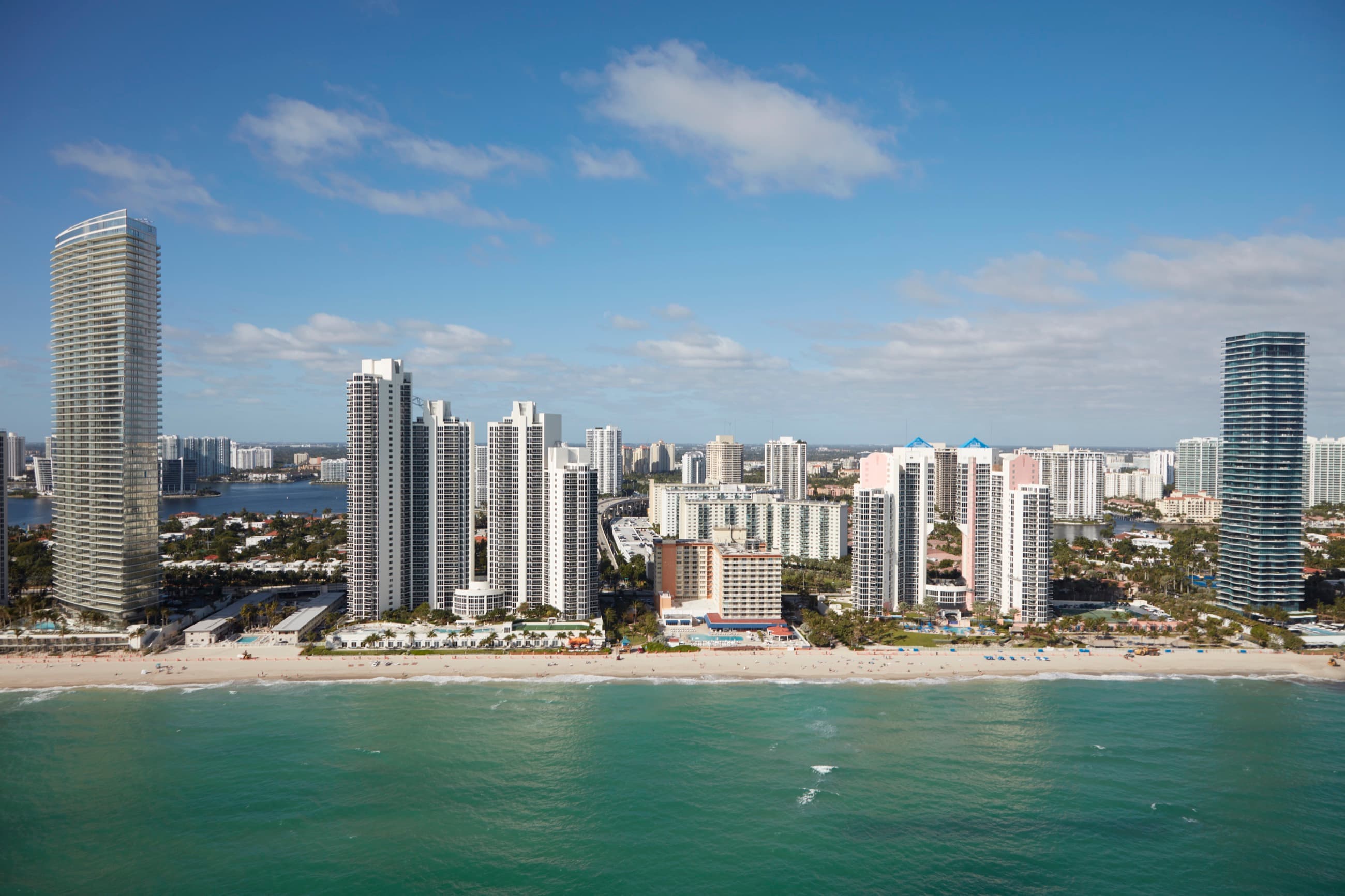 Oceanfront towers in Bal Harbour, Miami, seen from the sea