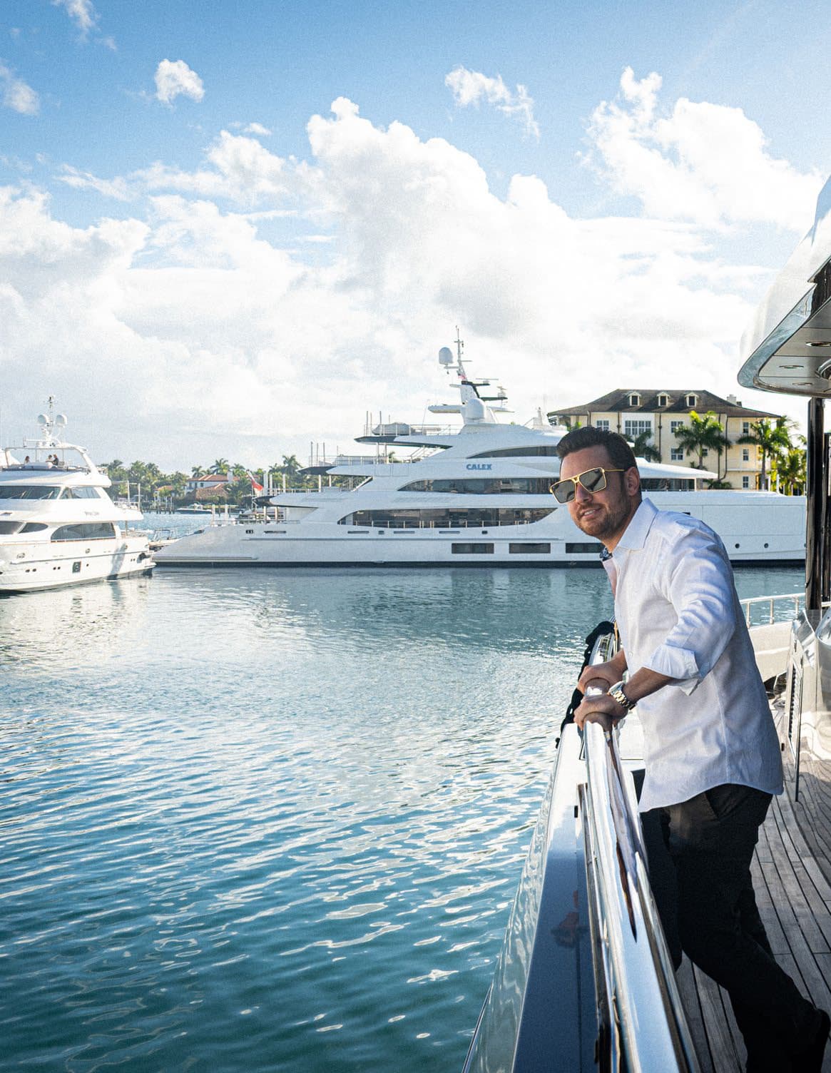 Nicolas Pollini aboard a yacht in a Miami marina